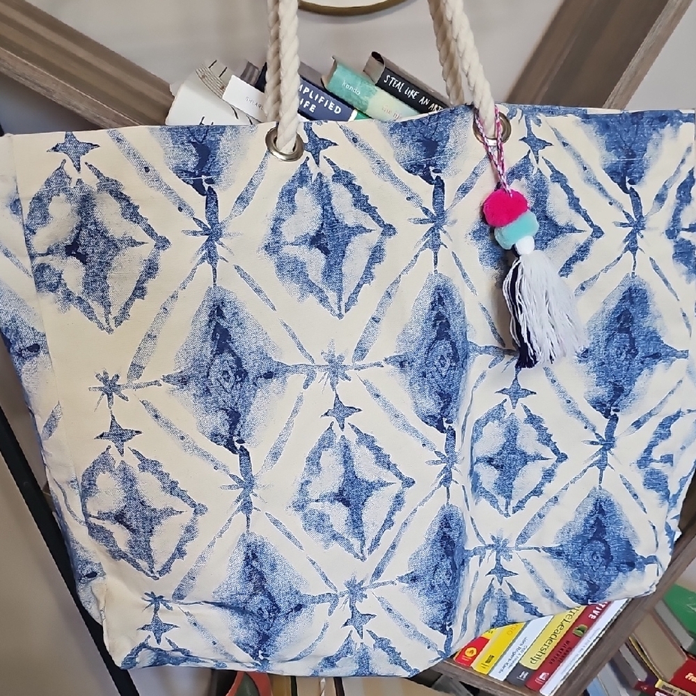 Blue and Cream Tote Bag